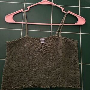 Aerie Green Smocked Crop Camisole
